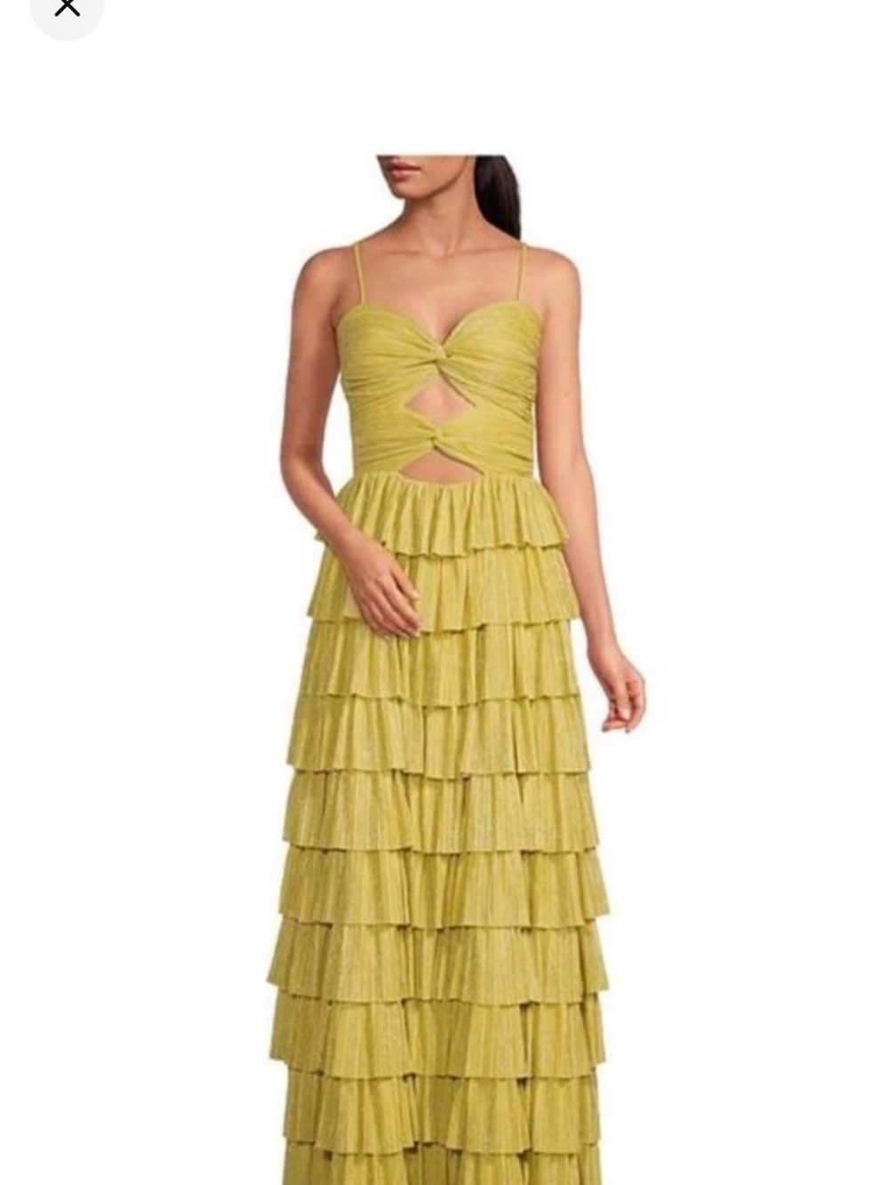 Gianni Bini Chartreuse Tiered Ruffle Maxi Dress with Cutouts